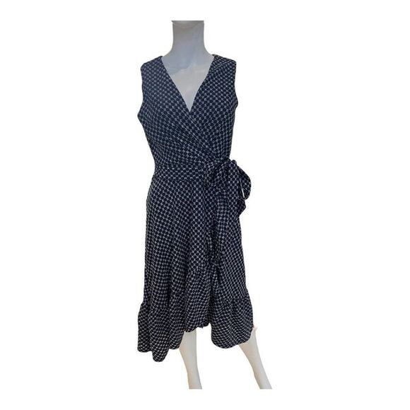 London Times eyelet faux wrap midi dress in blue and white size 4. EUC - Picture 1 of 11